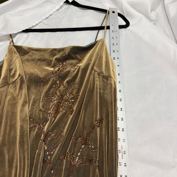 Vintage Y2K Donna Morgan Olive Green Velvet‎ Beaded Slip Dress - Picture 7 of 12